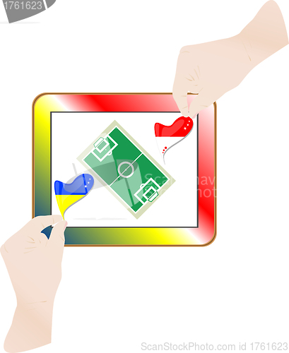 Image of hands with national flag on computer tablet pc. Vector