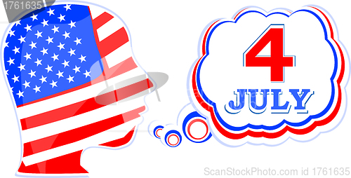 Image of USA flag man with speech bubbles - independence day