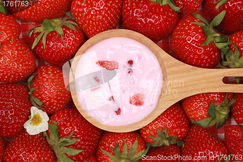 Image of Strawberry yogurt on a spoon