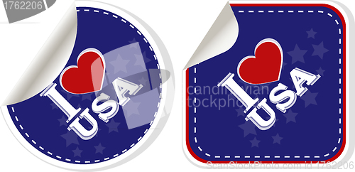 Image of stickers set - i love USA. Vector illustration