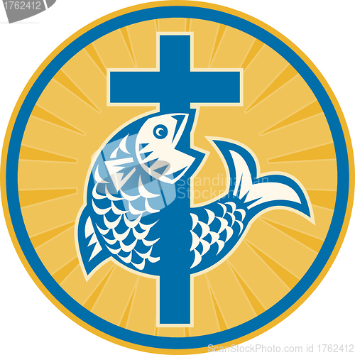 Image of Fish Jumping With Cross Retro