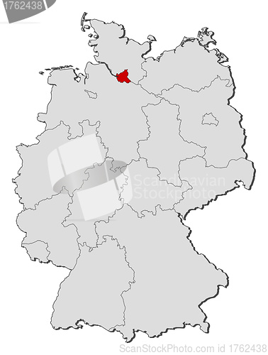 Image of Map of Germany, Hamburg highlighted