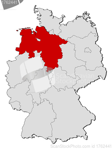 Image of Map of Germany, Lower Saxony highlighted