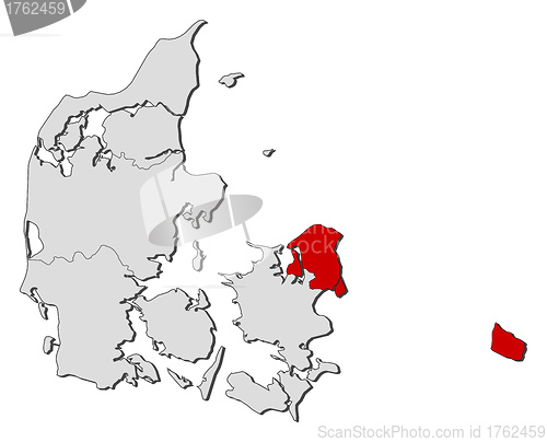 Image of Map of Danmark, Capital Region highlighted