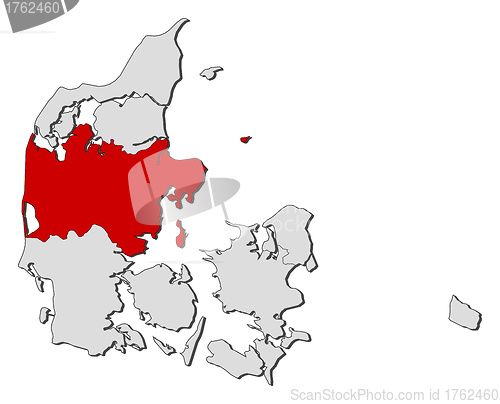 Image of Map of Danmark, Central Denmark highlighted