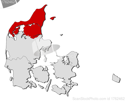 Image of Map of Danmark, North Denmark highlighted