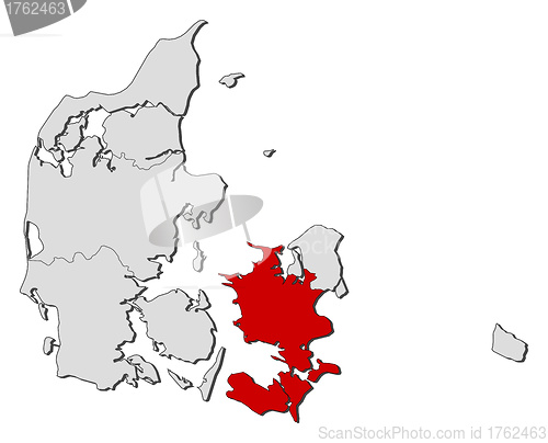 Image of Map of Danmark, Zealand highlighted