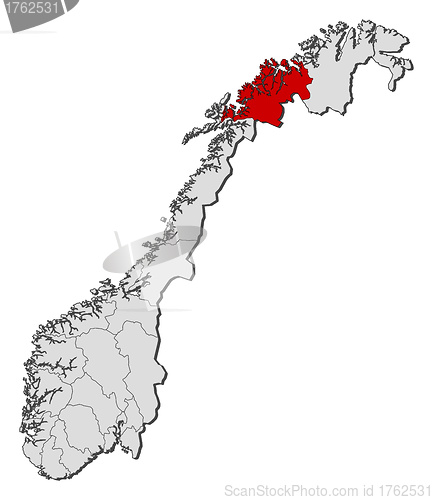 Image of Map of Norway, Troms highlighted