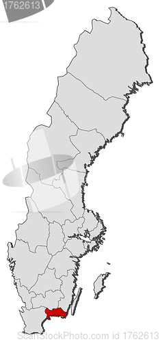 Image of Map of Sweden, Blekinge County highlighted