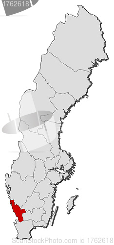 Image of Map of Sweden, Halland County highlighted