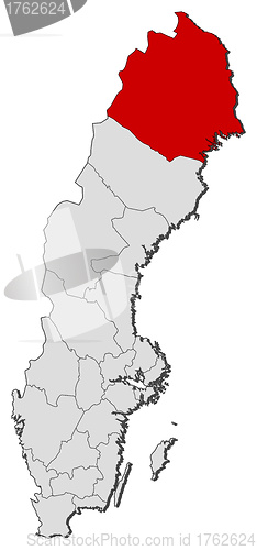 Image of Map of Sweden, Norrbotten County highlighted