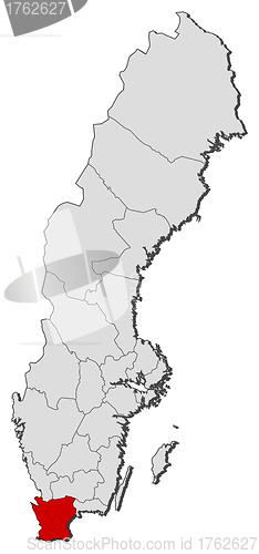 Image of Map of Sweden, Skane County highlighted