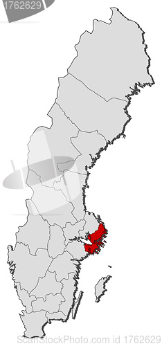 Image of Map of Sweden, Stockholm County highlighted