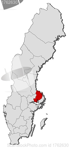 Image of Map of Sweden, Uppsala County highlighted