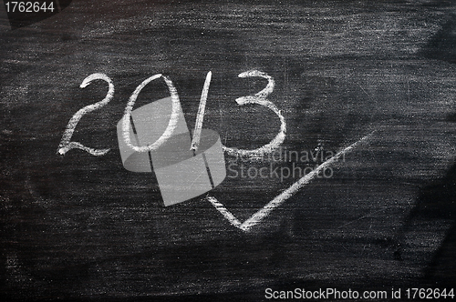 Image of 2013 written with chalk on a smudged blackboard