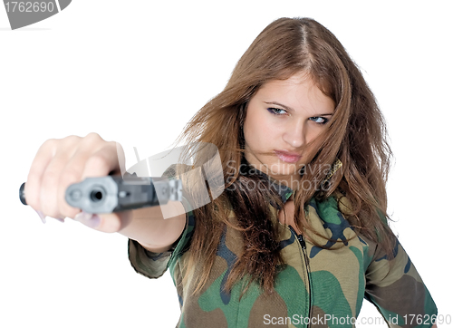 Image of Pretty woman with a gun