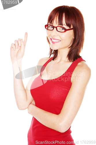 Image of Pretty Woman Pointing Upwards