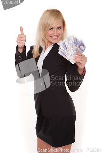 Image of Ecstatic woman with a fistful of money