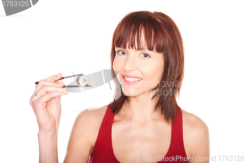 Image of Redhead female with chopsticks
