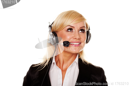 Image of Pretty young blonde with headphones