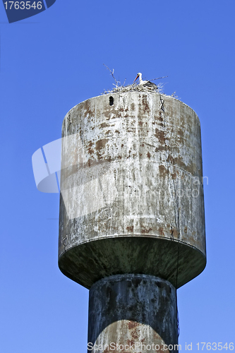 Image of Stork nest on the water tower