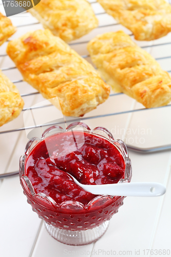 Image of Homemade strawberry jam with apple turnovers