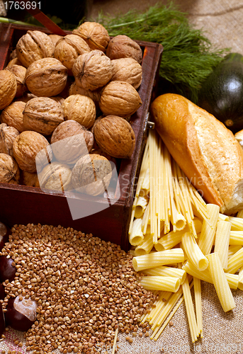 Image of Still Life With Chest, Nuts, Pumpkin, Bread 