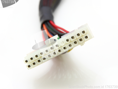 Image of Computer motherboard power lines. Color cables