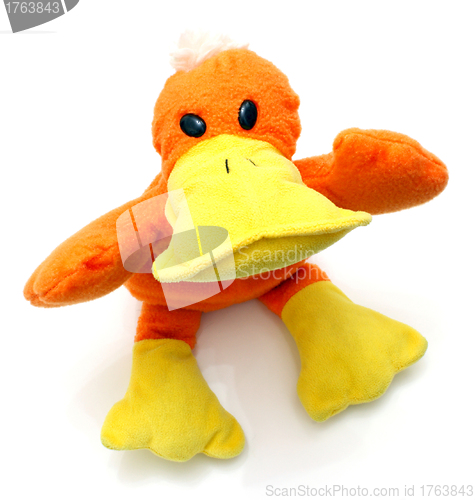 Image of Children's bright beautiful soft toy duckling  