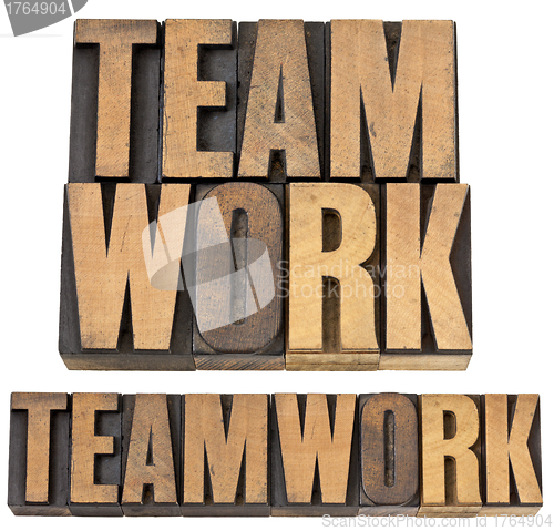 Image of teamwork word in wood type