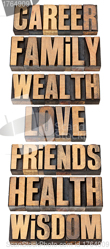 Image of life values list in wood type