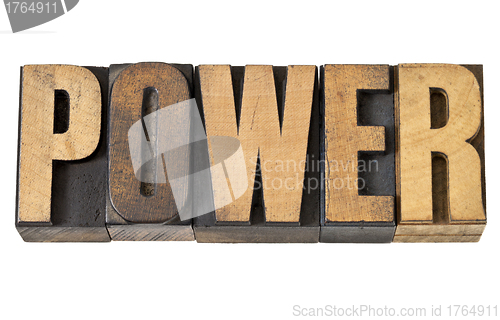 Image of power word in wood type