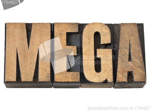 Image of mega word in wood type