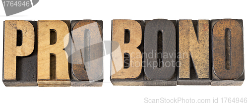 Image of pro bono word in wood type