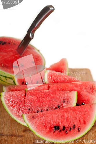 Image of fresh watermelon on a  wood table