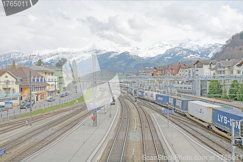 Image of SPIEZ, SWITZERLAND - APRIL 18: Main station in the middle of a v