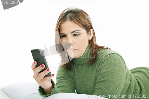 Image of woman angry with technology isolated over a white background 