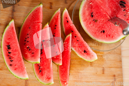 Image of fresh watermelon on a  wood table