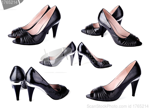 Image of Women's classic black high-heeled shoes. Collage