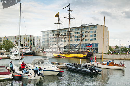 Image of TALLINN - MAY 28: Russian sailing vessel Shtandart has arrived f