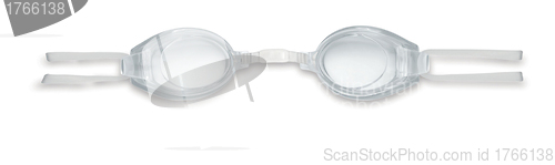 Image of white swimming goggles on white background.