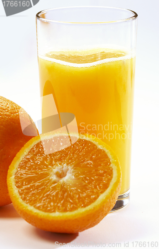 Image of orange juice and slice isolated on white