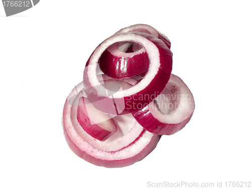 Image of Sliced fresh red onion isolated on white background