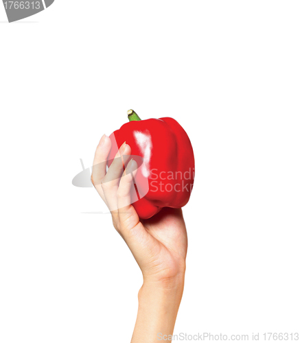 Image of Large red bell pepper in a human hand