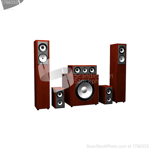 Image of 3d illustration of audio system over white background