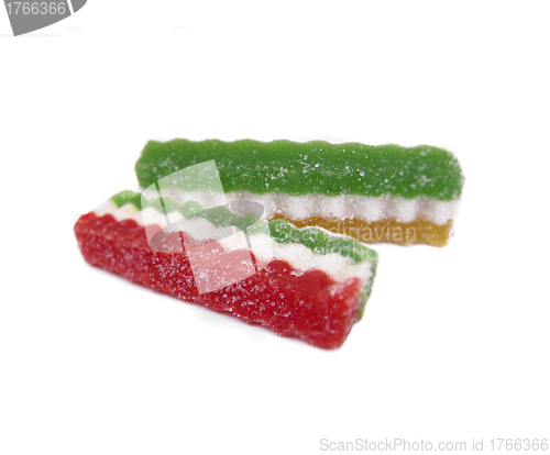 Image of colorful jelly in sugar isolated on white