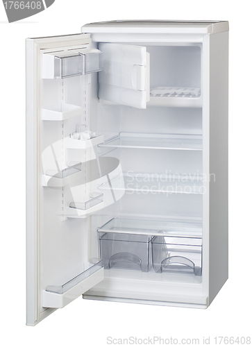 Image of The image of open refrigerator under the white background