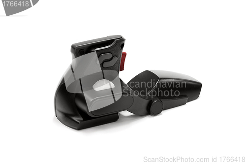 Image of Black and red joystick isolated over white