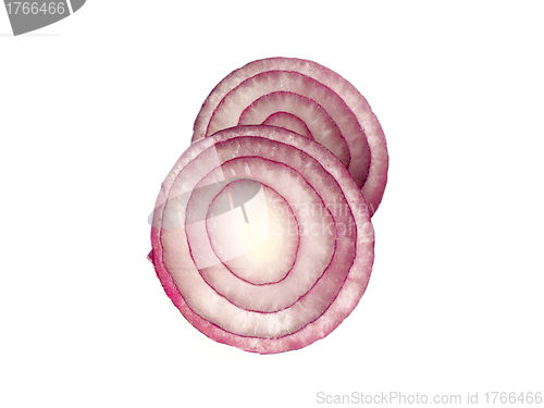 Image of Sliced fresh red onion isolated on white background
