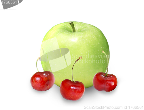 Image of Big red apple and small Chinese cherry apples